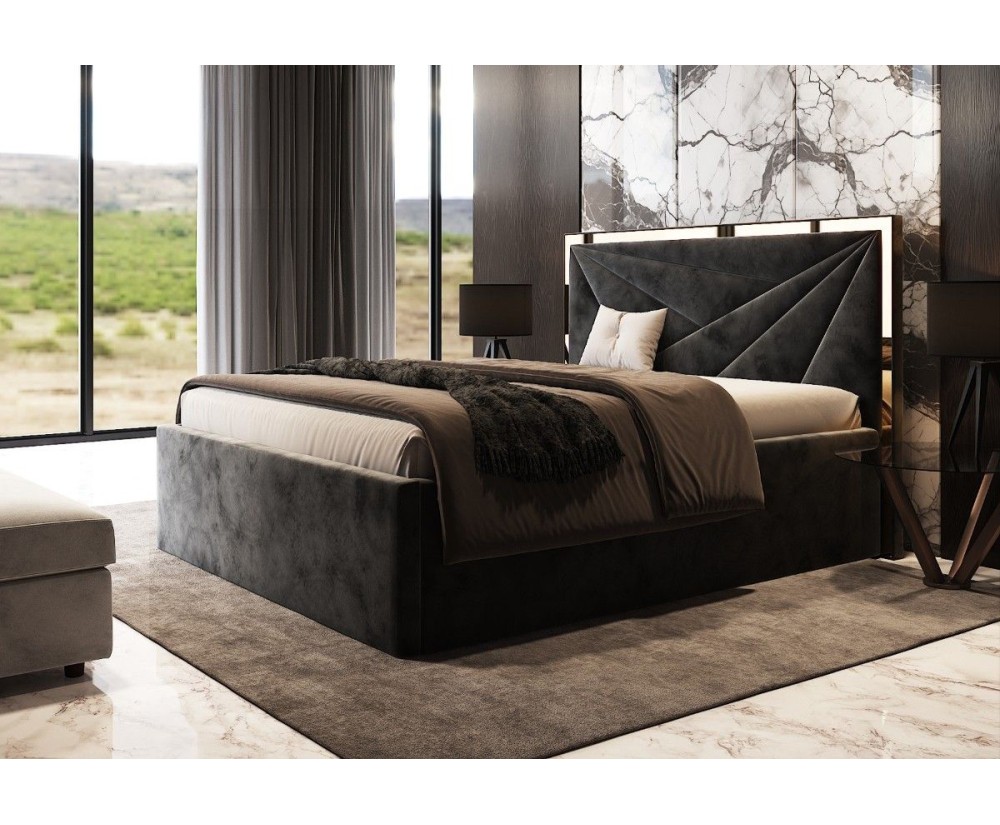 Ehebett 180x200 cm, Polsterbett, Doppelbett mit Lattenrost und elegantem Kopfteil, LIBIA
