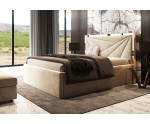 Elegantes Bett 200x200 cm, Polsterbett, Hotelbett, Kopfteil mit goldfarbener Zierleiste, LIBIA