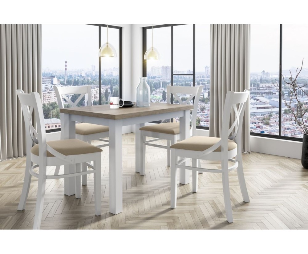 Set für 4 Personen: Tisch LAMARENTO 70x100 cm + 4 Polsterstühle MODERN 1 mit gekreuzter Rückenlehne