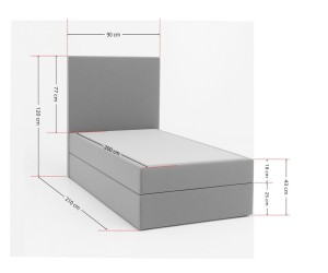 Boxspringbett 90x200 cm, Einzelbett, Hotelbett, Kopfteil mit Kristallen, MAGNUS 15A