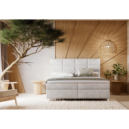 Boxspringbett 180x220 cm, großes Ehebett mit Bettkasten, verchromte Füße, MEROO 5M