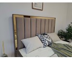 Boxspringbett 180x220 cm für Appartment, Ehebett, Hotelbett, hohes Kopfteil mit goldenen Zierleisten, BAHAMA 1M Boxspringbett 180x220 cm für Appartment, Ehebett, Hotelbett, hohes Kopfteil mit goldenen Zierleisten, BAHAMA 1M