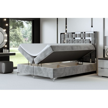 Elegantes Bett in Komfortgröße 180x220 cm, hohes Kopfteil aus Polsterpaneelen, Bettkasten, Ehebett in Überlänge BERLIN 1M