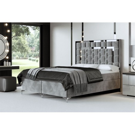 Elegantes Bett in Komfortgröße 180x220 cm, hohes Kopfteil aus Polsterpaneelen, Bettkasten, Ehebett in Überlänge BERLIN 1M