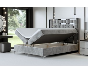 Bequemes PREMIUM-Bett in Extragröße 200x220 cm, Hotelbett, hohes Kopfteil mit Zierleisten, Ehebett in Überlänge BERLIN 1M