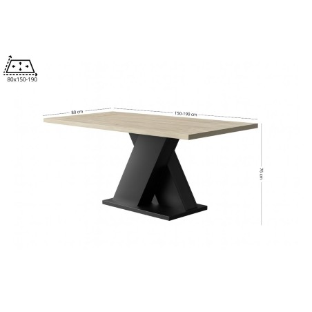 MODERN M27 Esstisch, Tisch ausziehbar 80x150 -190 cm, schwarzes X-Gestell, Farbvarianten der Tischplatte