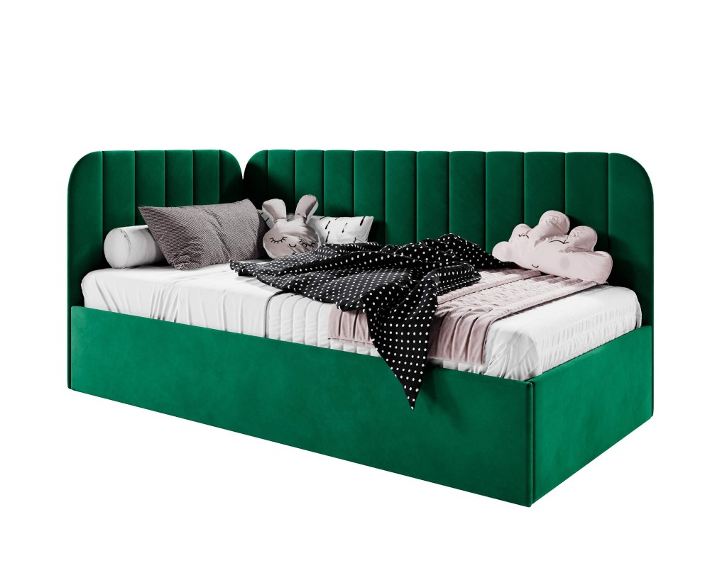 Bequemes Polsterbett 90x200 cm mit Bettkasten, Einzelbett mit Lattenrost, universal, TIMON SM