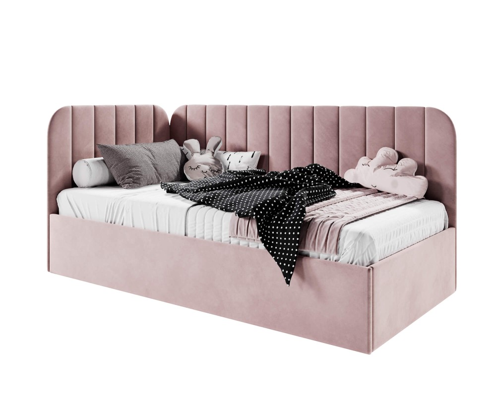 Bequemes Polsterbett 90x200 cm mit Bettkasten, Einzelbett mit Lattenrost, universal, TIMON SM