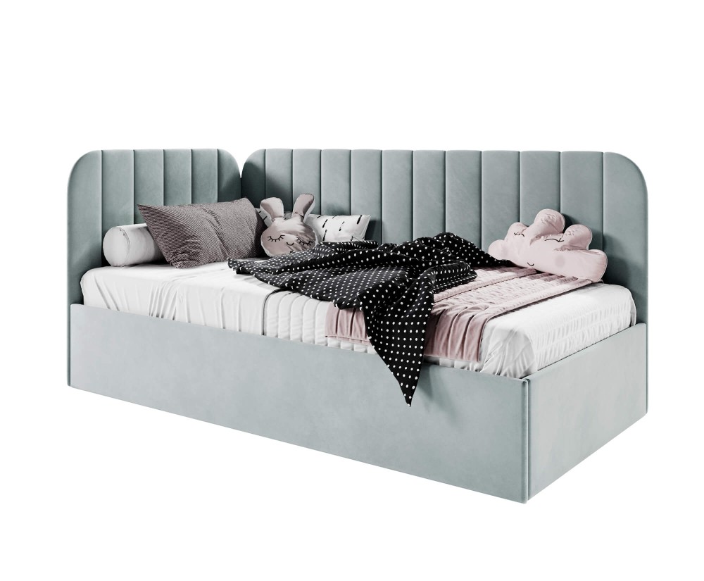 Bequemes Polsterbett 90x200 cm mit Bettkasten, Einzelbett mit Lattenrost, universal, TIMON SM