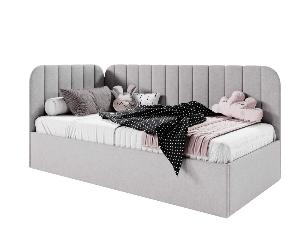 Bequemes Polsterbett 90x200 cm mit Bettkasten, Einzelbett mit Lattenrost, universal, TIMON SM