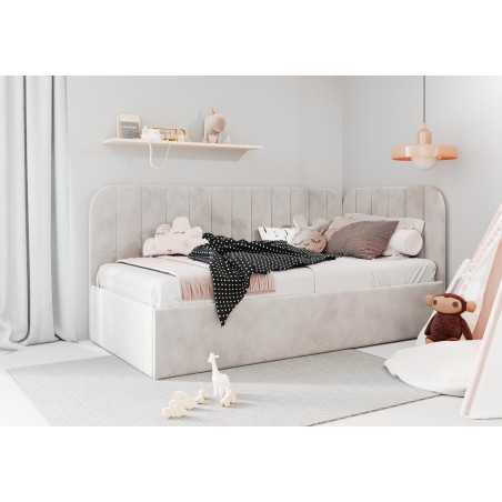 TIMON SM Bequemes Polsterbett 90x200 cm mit Bettkasten, Einzelbett mit Lattenrost, universal