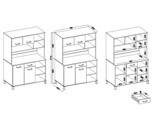 Praktisches Küchenbuffet 120 cm, Küchenschrank, Barschrank, weiß glänzend / Eiche Lancelot, PERY 4