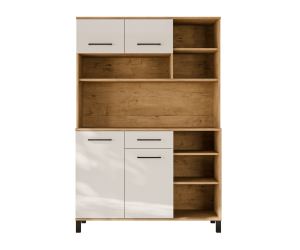 Praktisches Küchenbuffet 120 cm, Küchenschrank, Barschrank, weiß glänzend / Eiche Lancelot, PERY 4