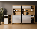 Praktisches Küchenbuffet 120 cm, Küchenschrank, Barschrank, weiß glänzend / Eiche Lancelot, PERY 4