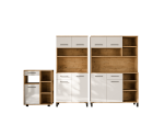 Praktisches Küchenbuffet 120 cm, Küchenschrank, Barschrank, weiß glänzend / Eiche Lancelot, PERY 4
