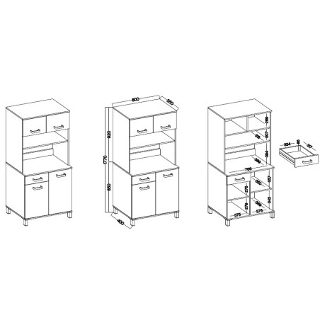 Moderner Barschrank 80 cm für Esszimmer, Küchenbuffet, Küchenschrank, weiß glänzend / Eiche Lancelot, PERY 4