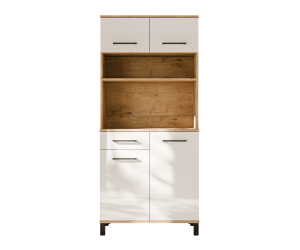 Moderner Barschrank 80 cm für Esszimmer, Küchenbuffet, Küchenschrank, weiß glänzend / Eiche Lancelot, PERY 4