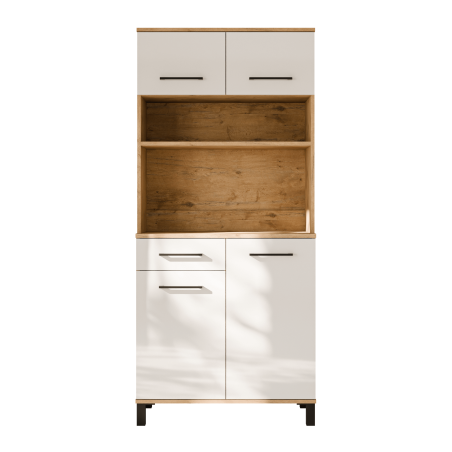 Moderner Barschrank 80 cm für Esszimmer, Küchenbuffet, Küchenschrank, weiß glänzend / Eiche Lancelot, PERY 4