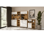 Küchenschrank 70 cm auf Rollen, Sideboard, Beistelltisch, weiß glänzend / Eiche Lancelot, PERY 4