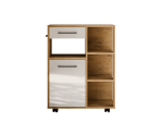 Küchenschrank 70 cm auf Rollen, Sideboard, Beistelltisch, weiß glänzend / Eiche Lancelot, PERY 4