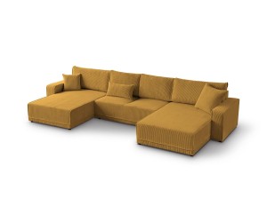 Wohnlandschaft in U-Form mit Rückenkissen, Schlaffunktion und Bettkasten, Cord, FERRO 47U