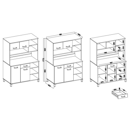 Funktionales Küchenbuffet 120 cm, Küchenschrank, Barschrank, Kaschmir / Eiche Artisan, PERY 3