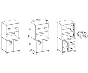 Barschrank 80 cm, Küchenschrank, Küchenbuffet, Kaschmir / Eiche Artisan, PERY 3