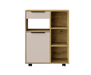 Küchenschrank 70 cm auf Rollen, Küchenwagen, Beistelltisch, Kaschmir / Eiche Artisan, PERY 3