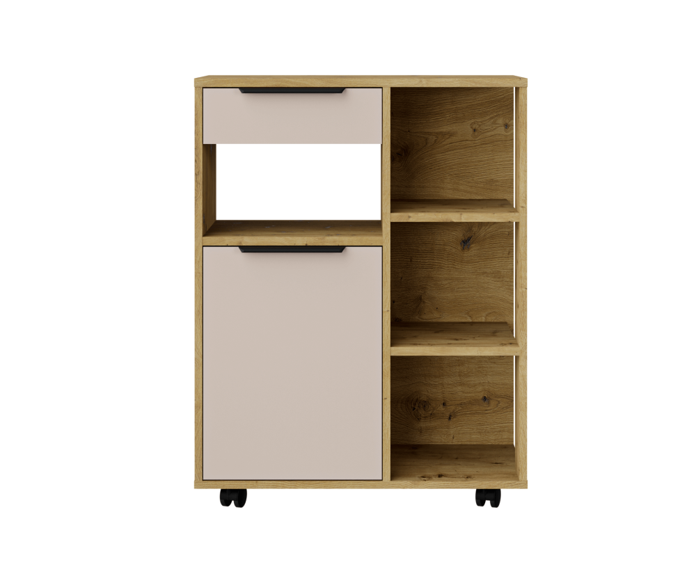 Küchenschrank 70 cm auf Rollen, Küchenwagen, Beistelltisch, Kaschmir / Eiche Artisan, PERY 3