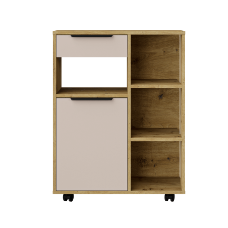 Küchenschrank 70 cm auf Rollen, Küchenwagen, Beistelltisch, Kaschmir / Eiche Artisan, PERY 3