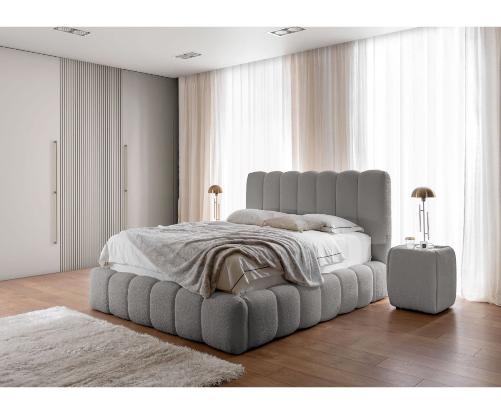 Polsterbett 140x200 cm mit Bettkasten, vertikaler Steppung am Kopfteil und Bettrahmen, Bubble Bett, PRATO T8