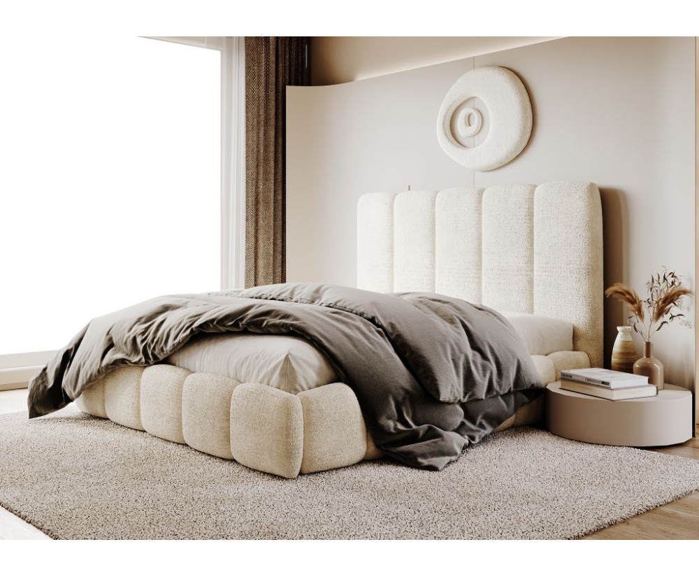 Bequemes Doppelbett 160x200 cm mit Bettkasten, vertikaler Steppung am Kopfteil und Bettrahmen, Bubble Bett, PRATO T8