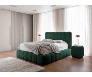 Bequemes Doppelbett 160x200 cm mit Bettkasten, vertikaler Steppung am Kopfteil und Bettrahmen, Bubble Bett, PRATO T8