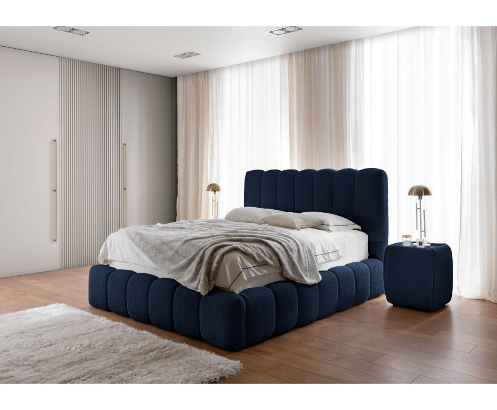 Großes Bett 200x200 cm mit Bettkasten, vertikaler Steppung am Kopfteil und Bettrahmen, Bubble Bett, PRATO T8