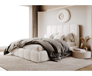 Großes Bett 200x200 cm mit Bettkasten, vertikaler Steppung am Kopfteil und Bettrahmen, Bubble Bett, PRATO T8