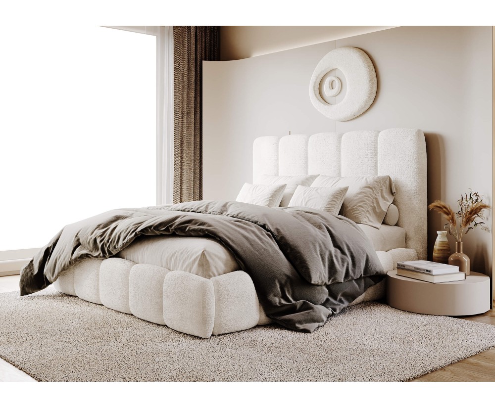 Großes Bett 200x200 cm mit Bettkasten, vertikaler Steppung am Kopfteil und Bettrahmen, Bubble Bett, PRATO T8
