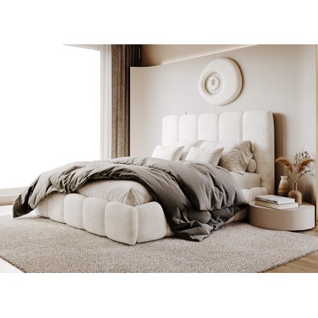 Großes Bett 200x200 cm mit Bettkasten, vertikaler Steppung am Kopfteil und Bettrahmen, Bubble Bett, PRATO T8