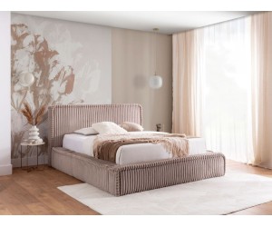 Polsterbett 120x200 cm, Ehebett mit Lattenrost und Bettkasten, Stoff VITO Cord mit breiten Rippen, PRATO T9