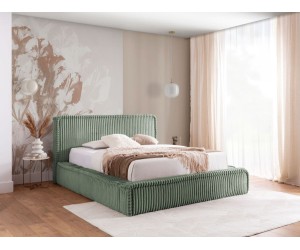 Doppelbett 140x200 cm, Polsterbett mit Lattenrost und Bettkasten, Stoff VITO Cord mit breiten Rippen, PRATO T9