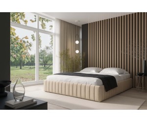 Doppelbett 140x200 cm für Dachschräge, Ehebett mit Bettkasten ohne Kopfteil, Gleitfüße, PRATO T10