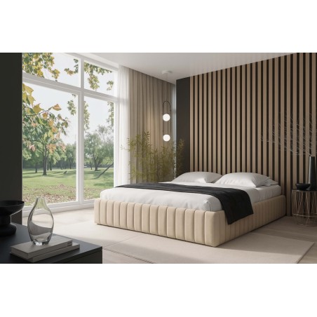 Doppelbett 140x200 cm für Dachschräge, Ehebett mit Bettkasten ohne Kopfteil, Gleitfüße, PRATO T10