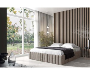 Modernes Bett 200x200 cm, Ehebett ohne Kopfteil für die Wand mit Paneelen, Gleitfüße, PRATO T10