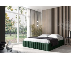 Polsterbett 180x200 cm, Ehebett ohne Kopfteil für die Wand mit Paneelen, Gleitfüße, PRATO T10