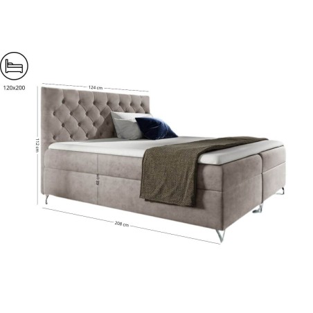 Elegantes Kontinentalbett 120x200 cm, Ehebett mit Bettkasten, Kopfteil CHESTERFIELD, PRATO K9