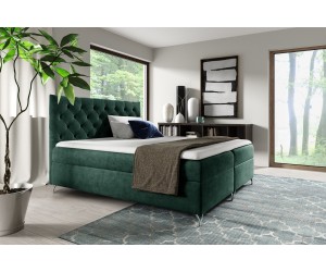 Bequemes Boxspringbett 140x200 cm, Doppelbett mit Bettkasten, Kopfteil CHESTERFIELD, PRATO K9