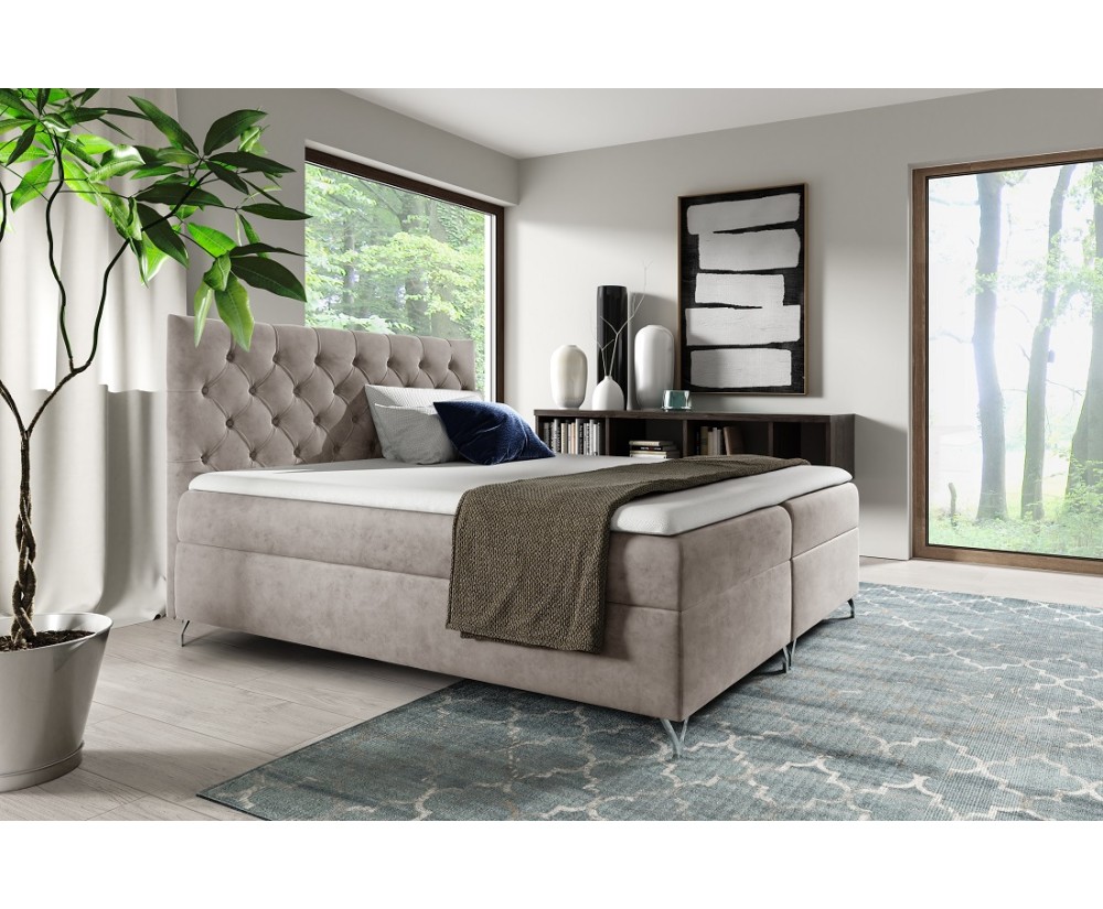 Modernes Doppelbett 160x200 cm, Kontinentalbett mit Matratze, Kopfteil CHESTERFIELD, PRATO K9 Modernes Doppelbett 160x200 cm, Kontinentalbett mit Matratze, Kopfteil CHESTERFIELD, PRATO K9