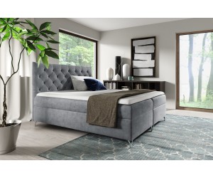 Stilvolles Boxspringbett 180x200 cm, Ehebett mit Matratze, Kopfteil CHESTERFIELD, PRATO K9