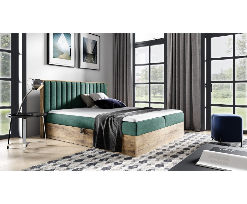 Boxspringbett 140x200 cm, Ehebett mit Bettkasten, vertikale Nähte, PRATO K13