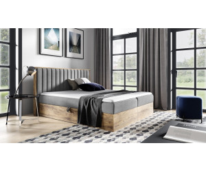 Stilvolles Bett 160x200 cm mit Matratze und Topper, Ehebett mit Bettkasten, vertikale Nähte, PRATO K13