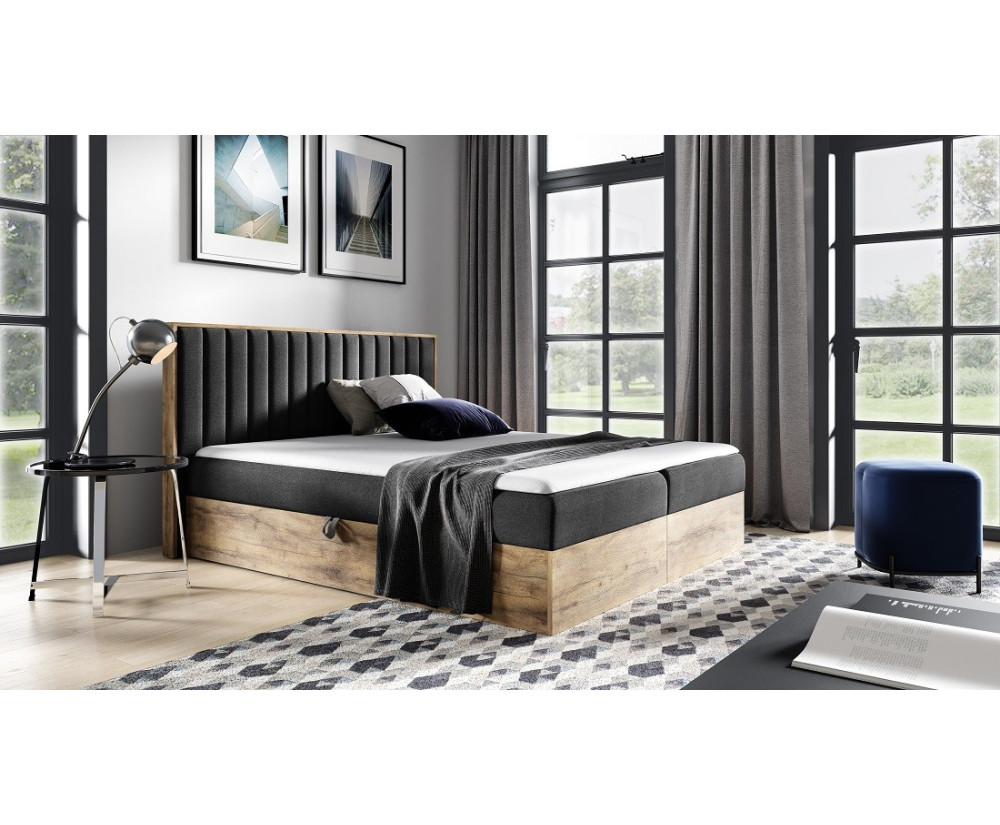 Komfortbett 180x200 cm mit Matratze und Topper, Ehebett mit Bettkasten, vertikale Nähte, PRATO K13